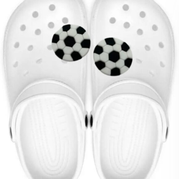 BOGO!! Crocs Style Shoe Charms Jibbitz - Soccer Ball Matching 2 pc Set NEW - Picture 1 of 5
